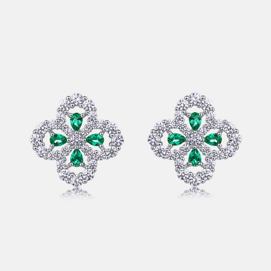Planderful New Clover Earrings Women’s Full Zircon Sterling Silver Inlaid Lab Grown Emerald Earrings Wholesale