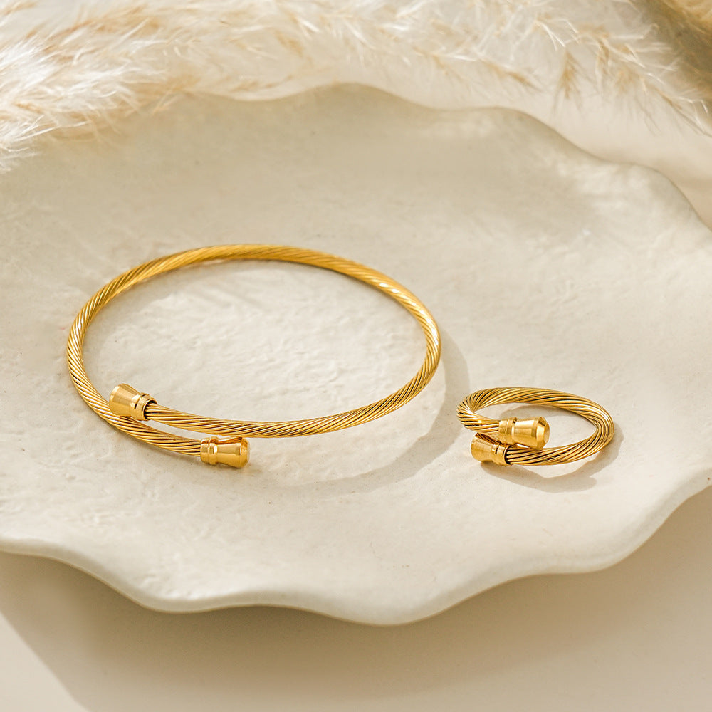 Planderful Stainless Steel Wire Rope Bracelet Personalized Twist Gold Plated Non Fading For Women Gift