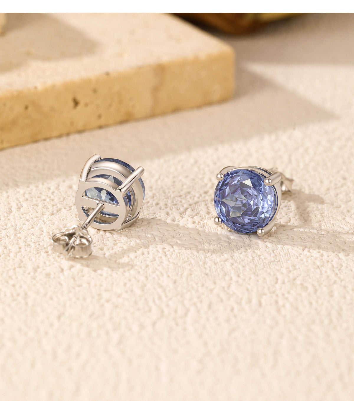 925 Sterling Silver Tanzanite-Color Rose-Cut Stud Earrings