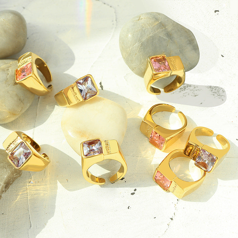 French Style Unisex Titanium Steel Ring with Zircon Detail