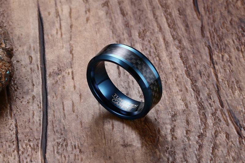 Tungsten Steel Jewelry Men's Tungsten Ring Carbon Fiber Blue