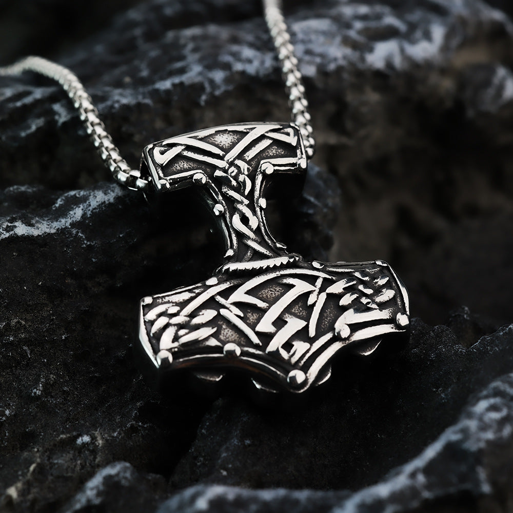 Planderful Thor Hammer Necklace For Men Titanium Steel Pendant With Premium Electroplating Norse Legacy