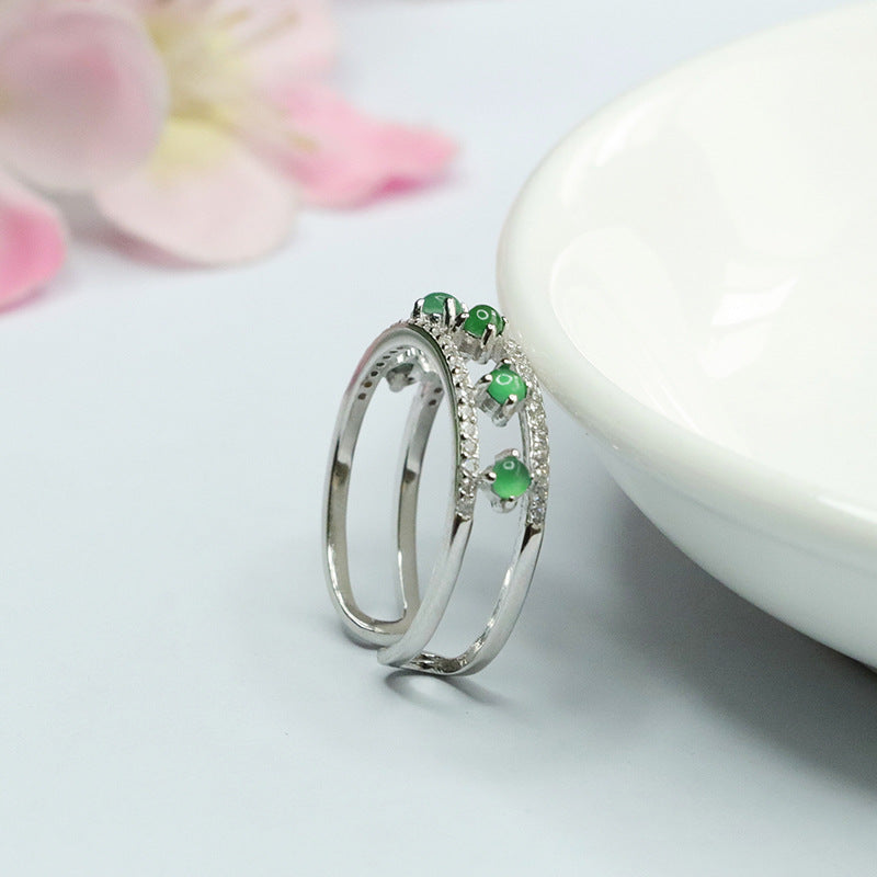 Ice Green Jade Sterling Silver Fortune's Favor Ring