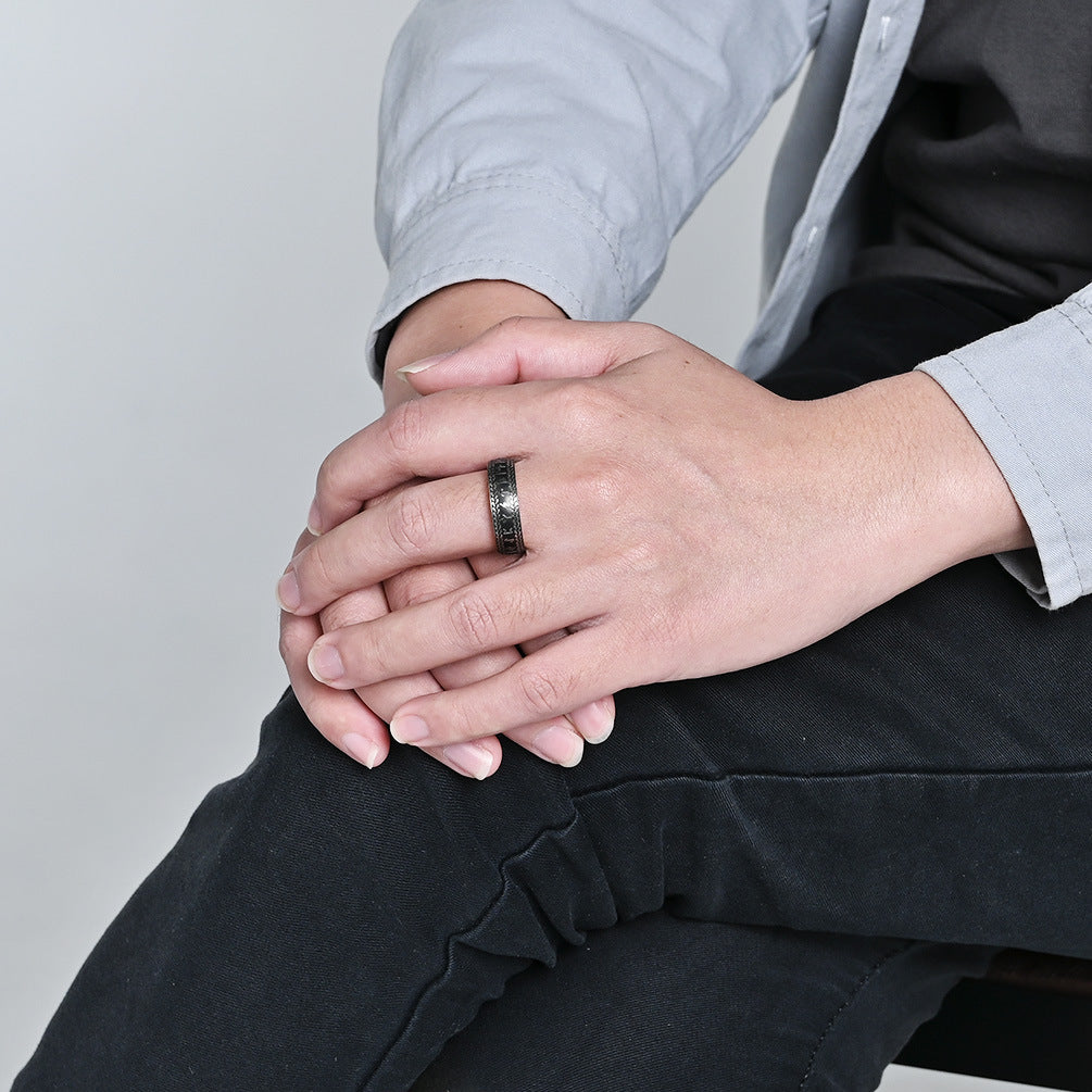 Planderful Nordic Viking Ring For Men Stainless Steel Bold Retro Luhn Character Jewelry