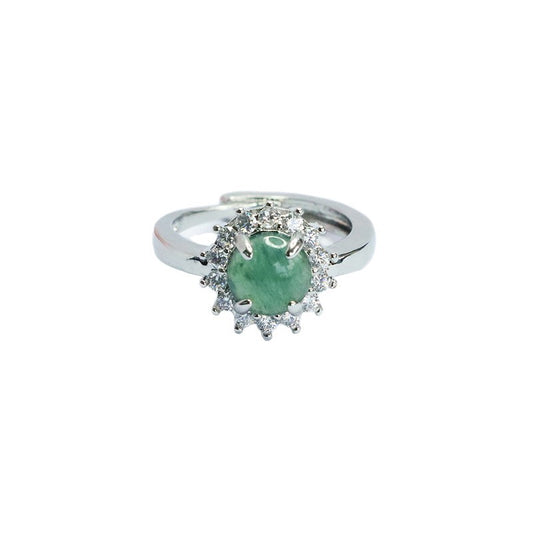 Blue-Water Jadeite Sunflower Ring