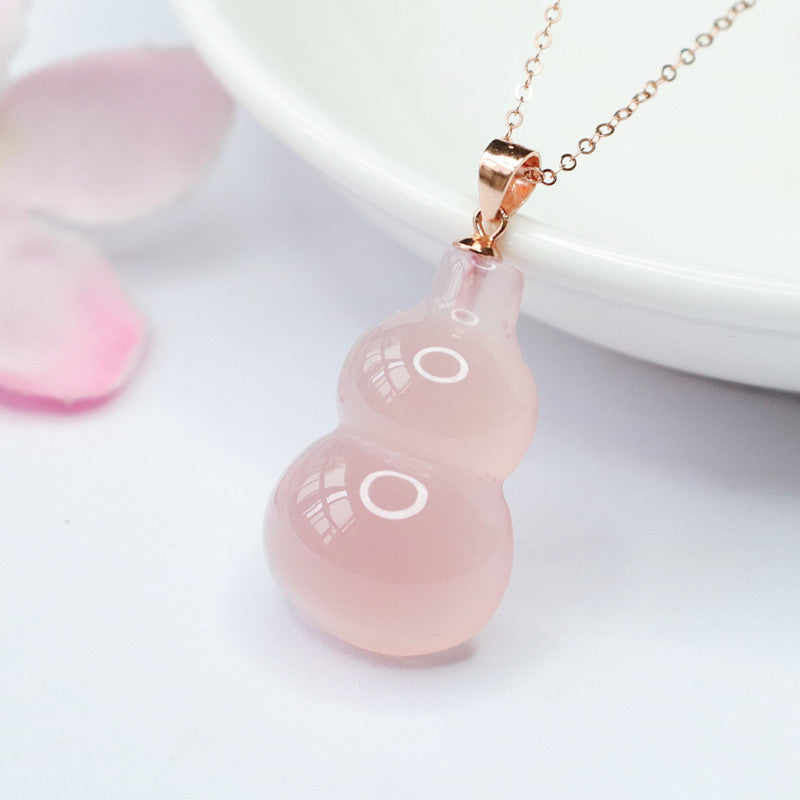 Sterling Silver Necklace with Pink Chalcedony Gourd Pendant