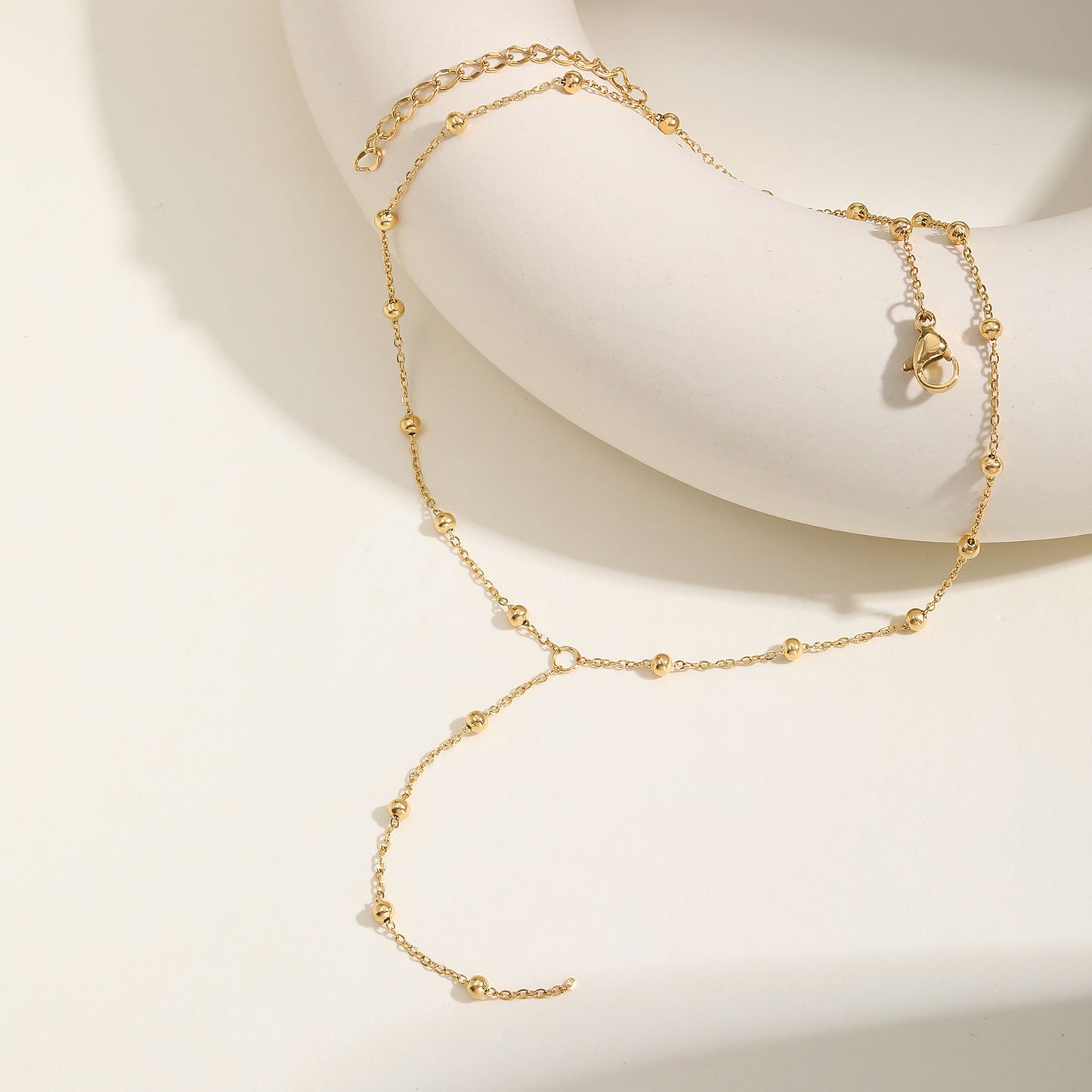 Stainless Steel Bead Chain Y-Shaped Gold Necklace Women's