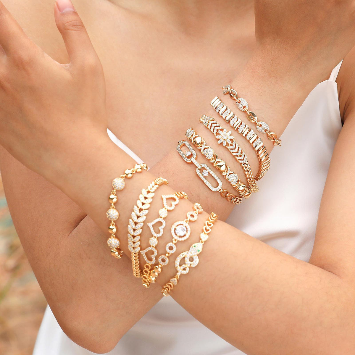 Heart Flower Zircon Stainless Steel Bracelet for Women