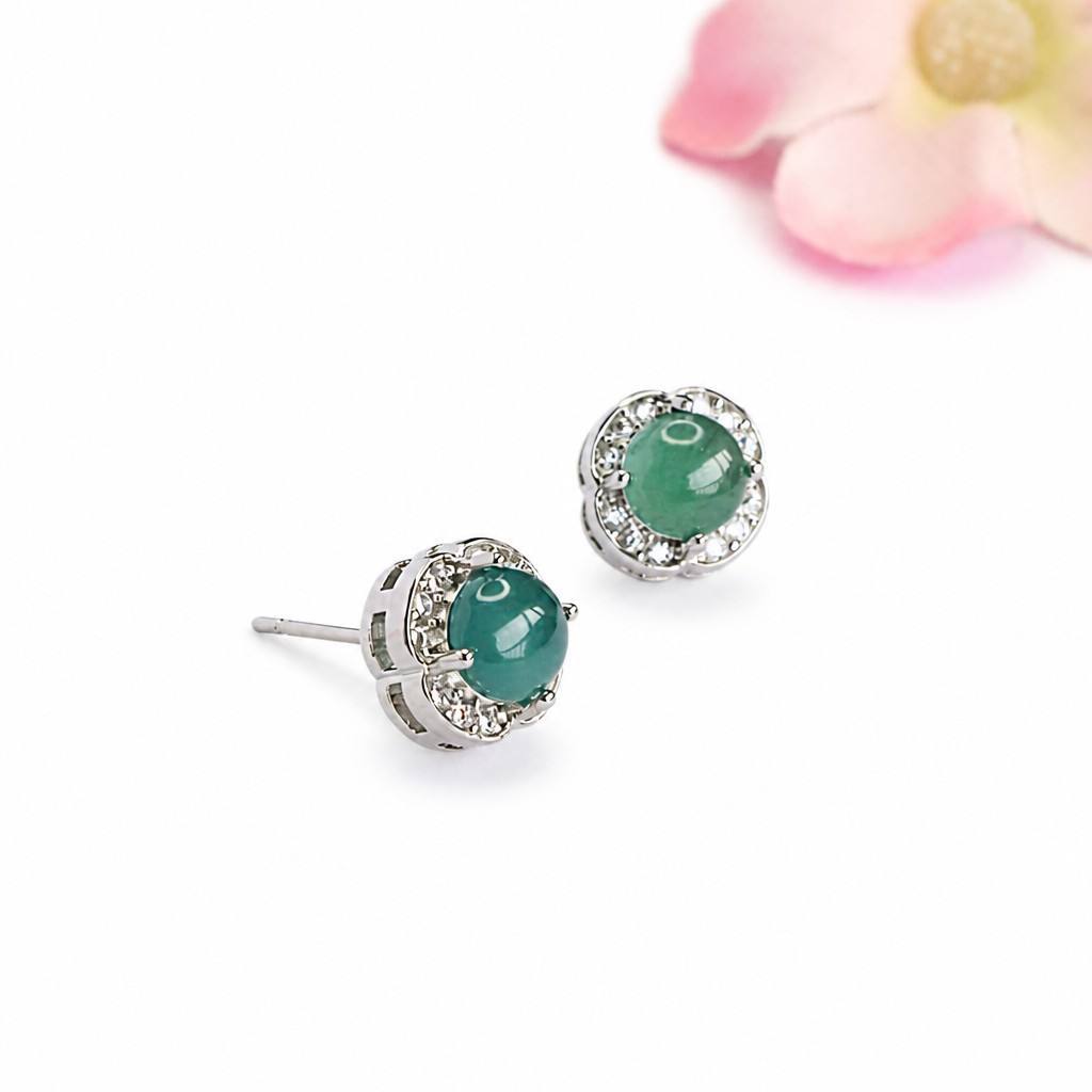 Blue-Water Jadeite Clover Stud Earrings