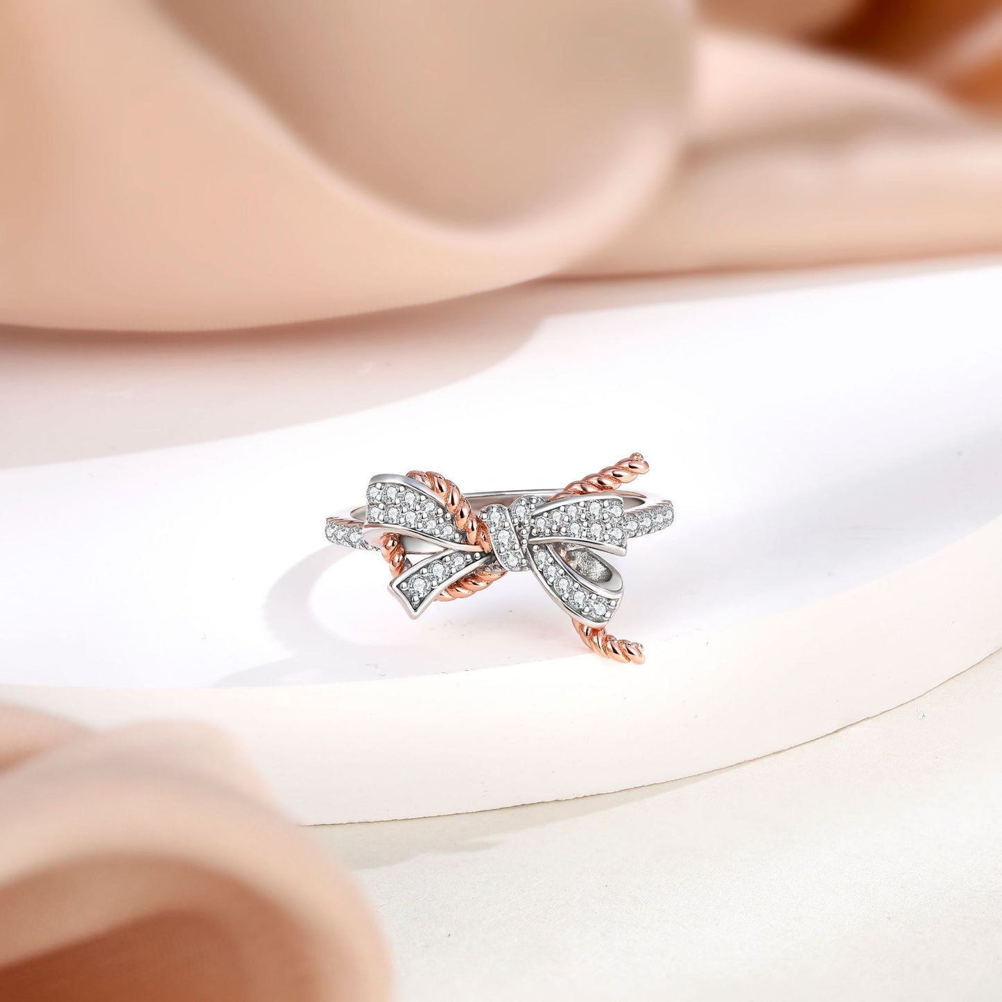 Planderful S925 Sterling Silver Zircon Bow Ring For Women Elegant Twist Wedding Band