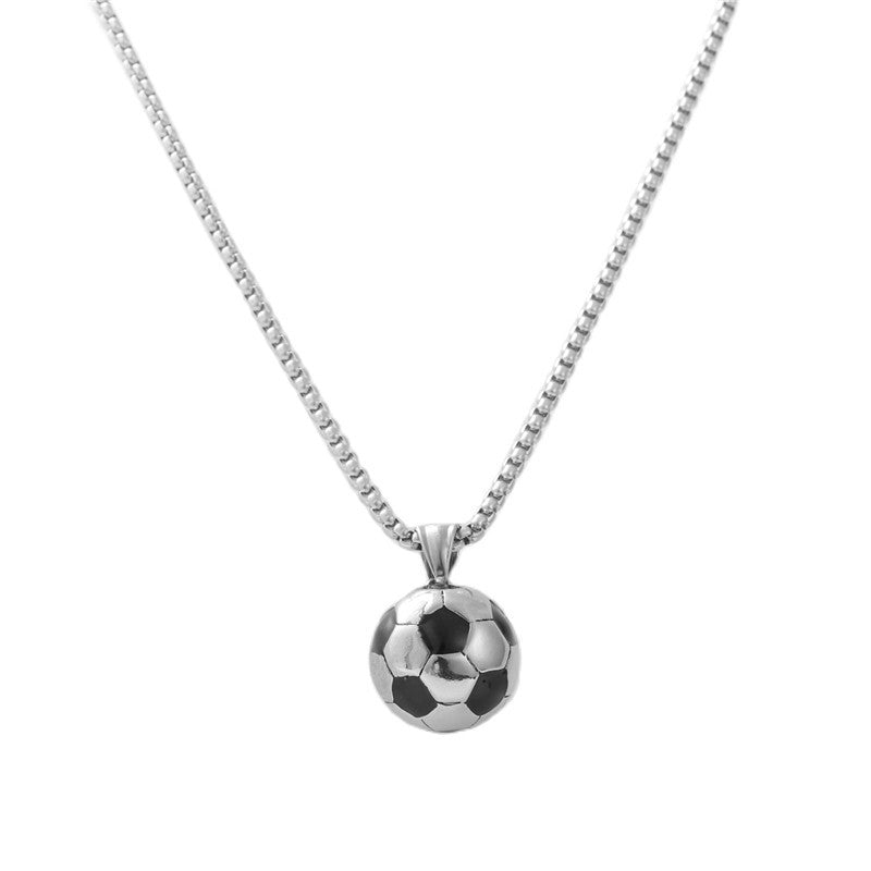 Trendy Men's Titanium Steel Sports Pendant Necklace - Personalized Retro Football and Volleyball Design