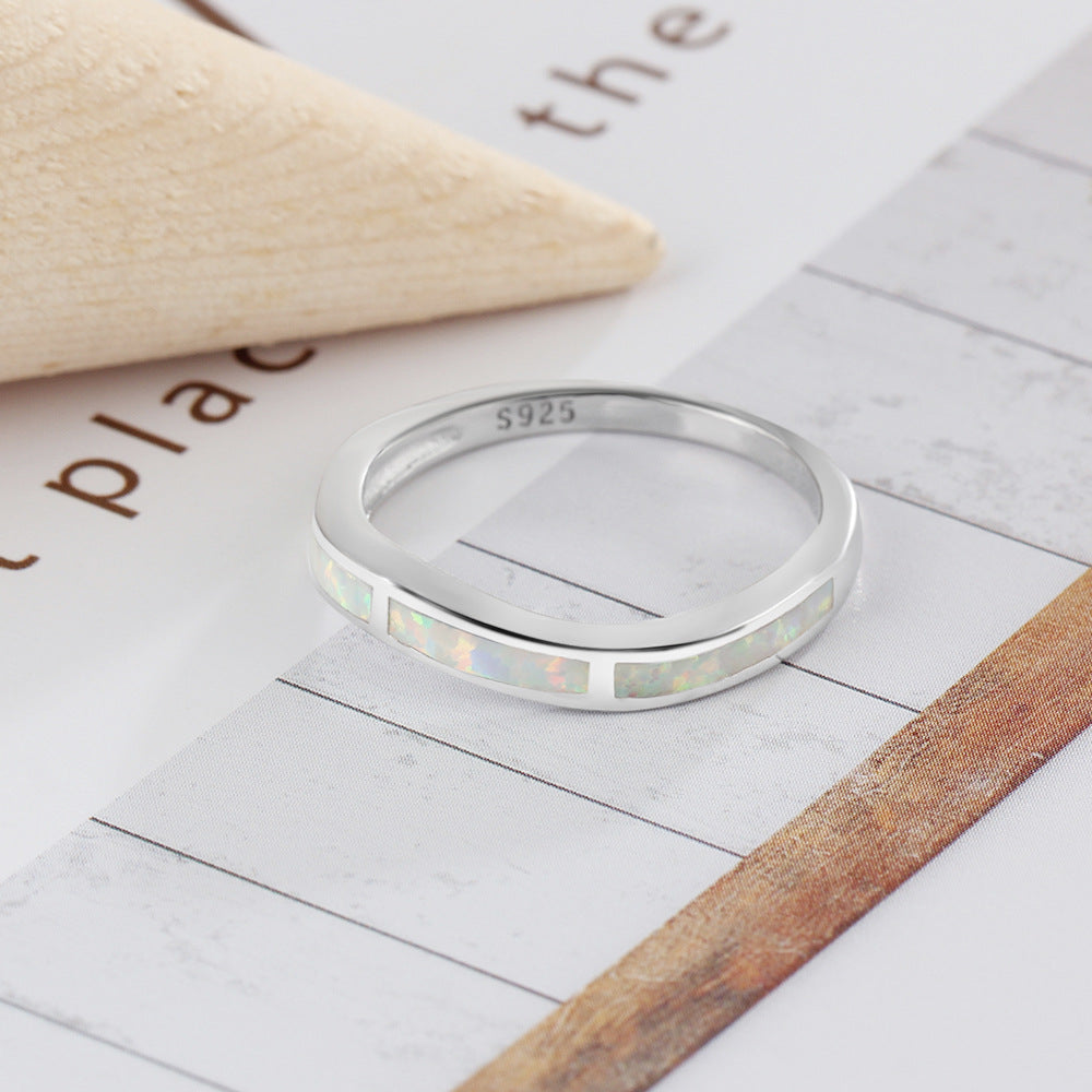 Planderful Jewelry Opal Ring In Sterling Silver 925 Elegant European Style Couple Ring