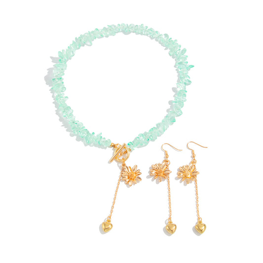 Daisy Heart Gemstone-Style Necklace Set