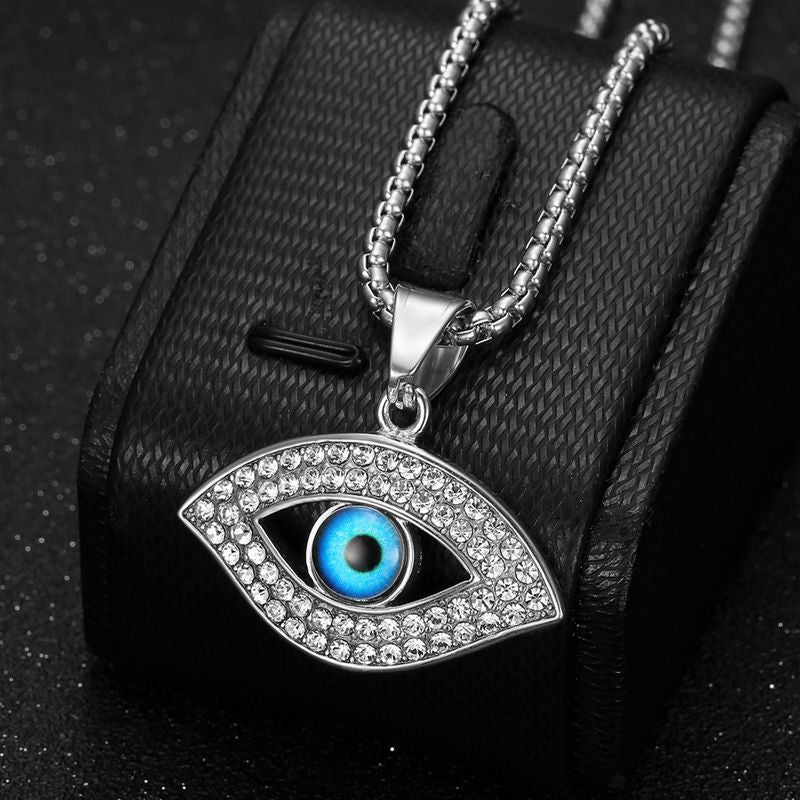 Planderful Turkish Blue Eye Nazar Pendant Necklace Gold Plated Stainless Steel Zircon Hip Hop Jewelry For Hip Hop Fans
