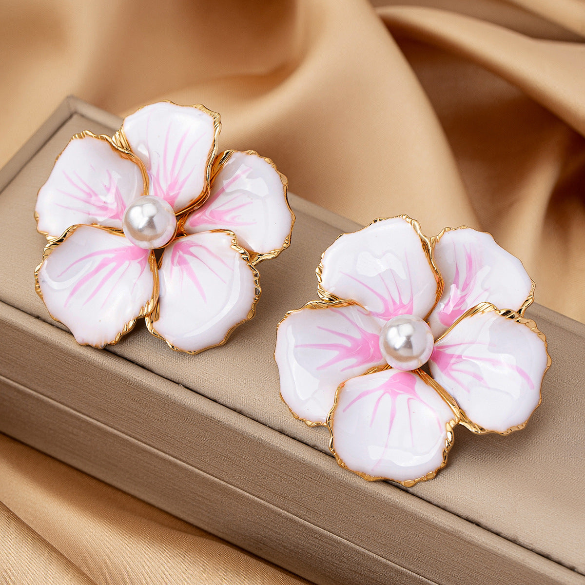 Planderful Vienna Verve Earrings – Elegant Pink Faux Pearl Flower Design