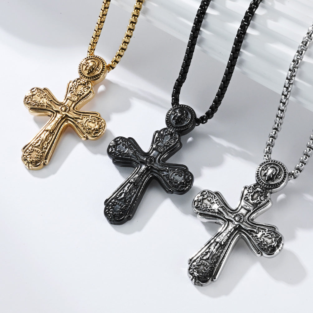 Planderful Gothic Saint Titanium Steel Pendant Necklace For Men And Women Unisex Retro Punk Jewelry