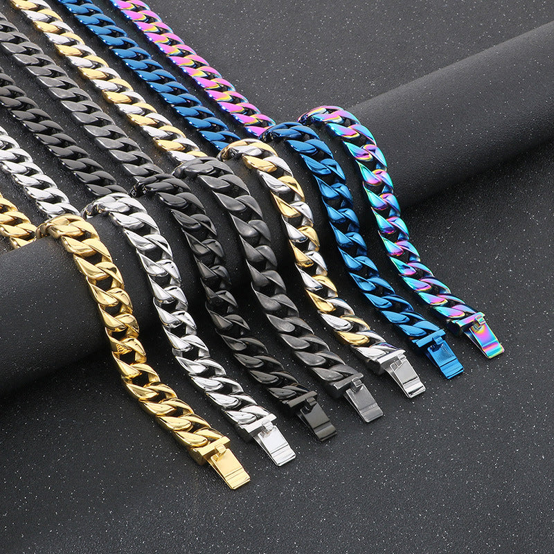 Planderful Cuban Chain Necklace 15mm Stainless Steel Men