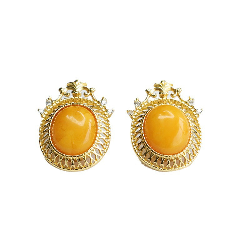 925 Sterling Silver Beeswax Amber Stud Earrings
