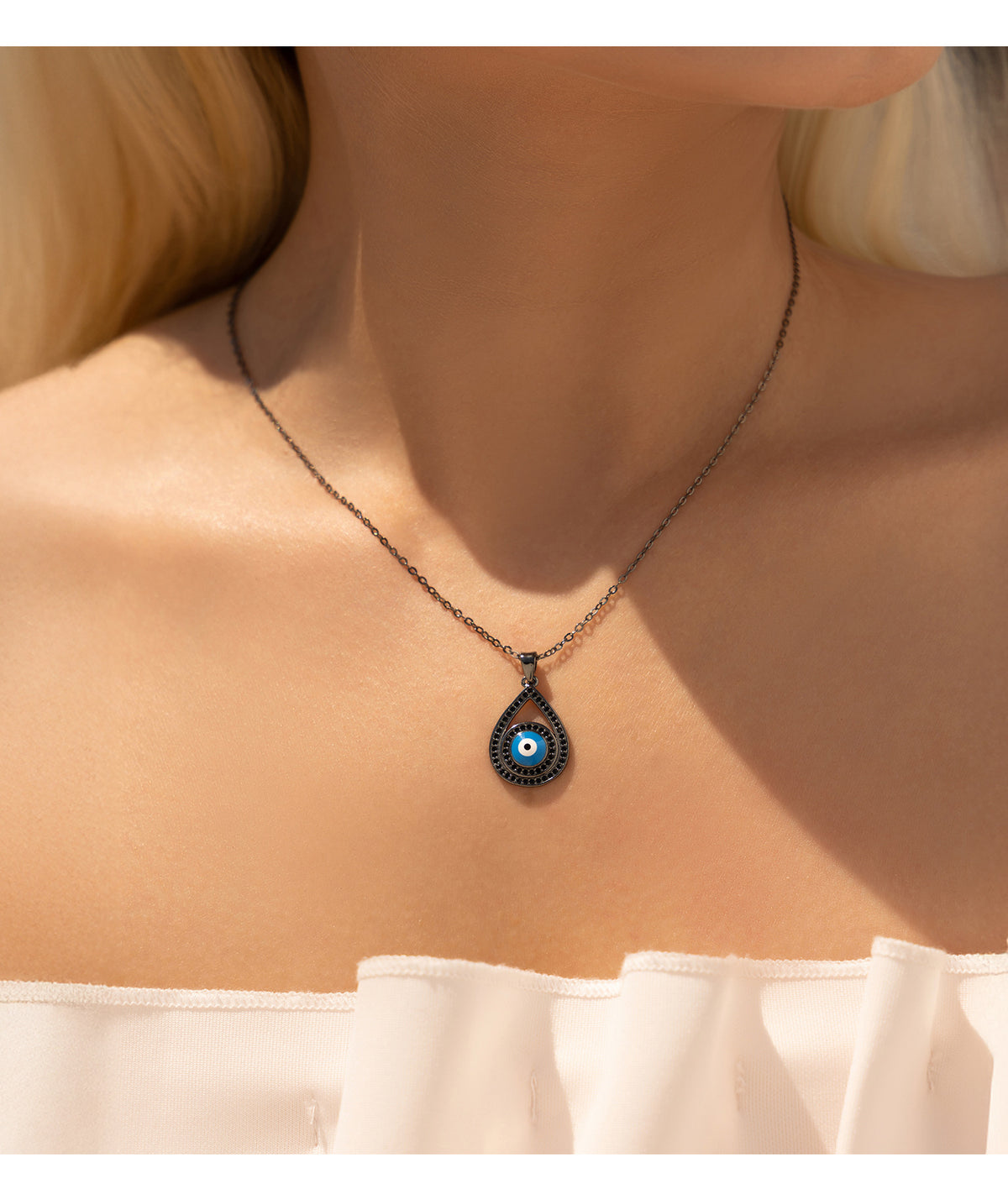 925 Sterling Silver Turquoise Two-Tone Zircon Necklace