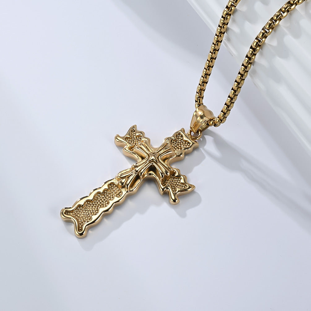 Steel Necklace – Vintage Cross Pendant Necklace For Everyday Punk Style Gift Ready