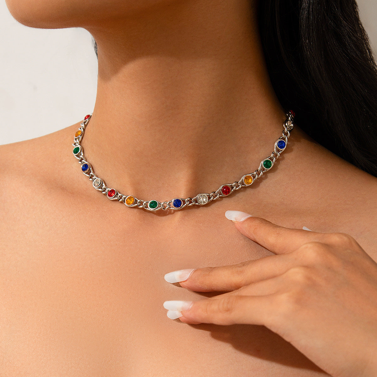 Colorful Crystal-Style Choker Necklace