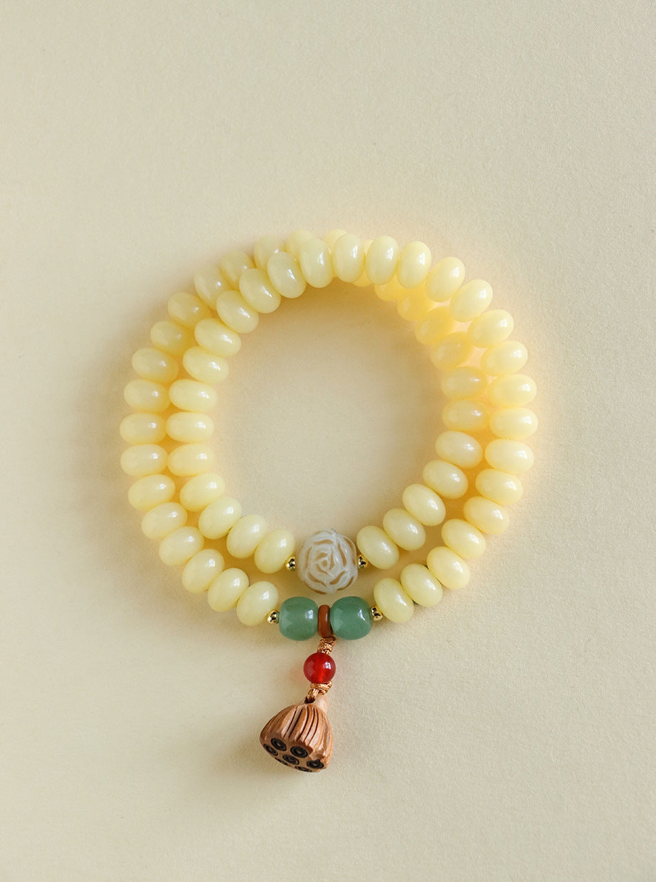 Planderful Fortune's Favor Bracelet – Elegant White Jade and Bodhi Beads