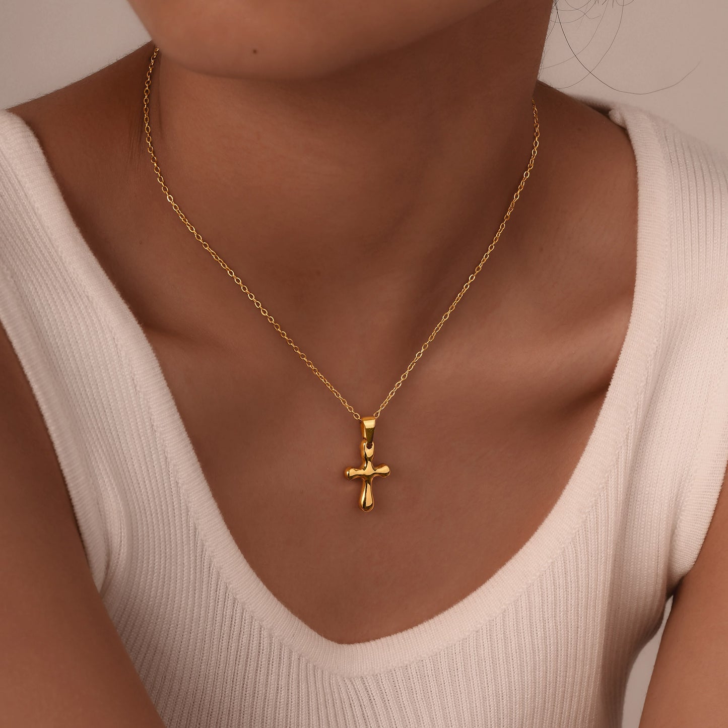 Jewelry Stainless Steel Cross Geometric Angel Pendant Gold Necklace Ladies