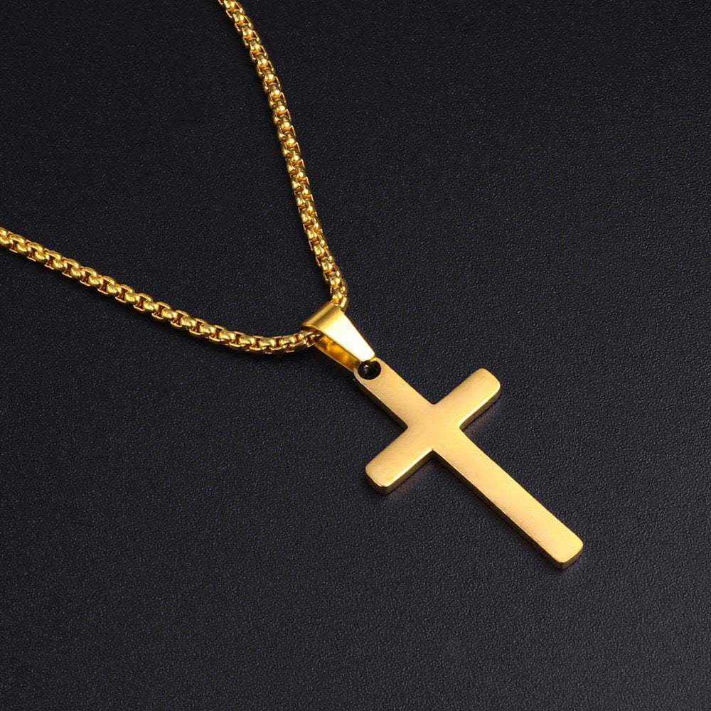 Planderful Men's Titanium Steel Cross Necklace Glossy Pendant Hip Hop Style Korean Version Everyday Genie