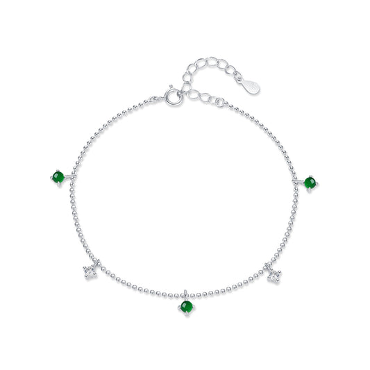 Elegant Sterling Silver Bracelet with Emerald Zircon Accent