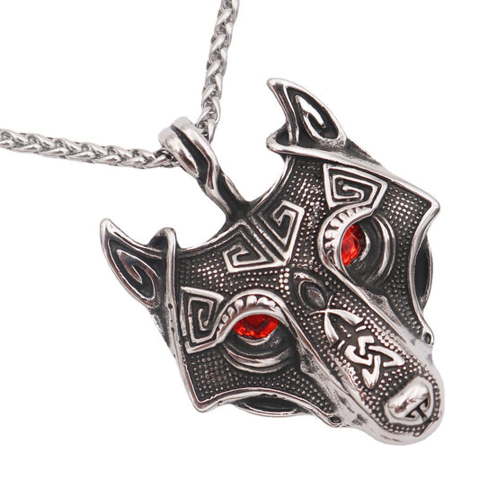 Cross border hot selling Celtic wolf head necklace Viking talisman titanium steel pendant Nordic stainless steel chain jewelry for men