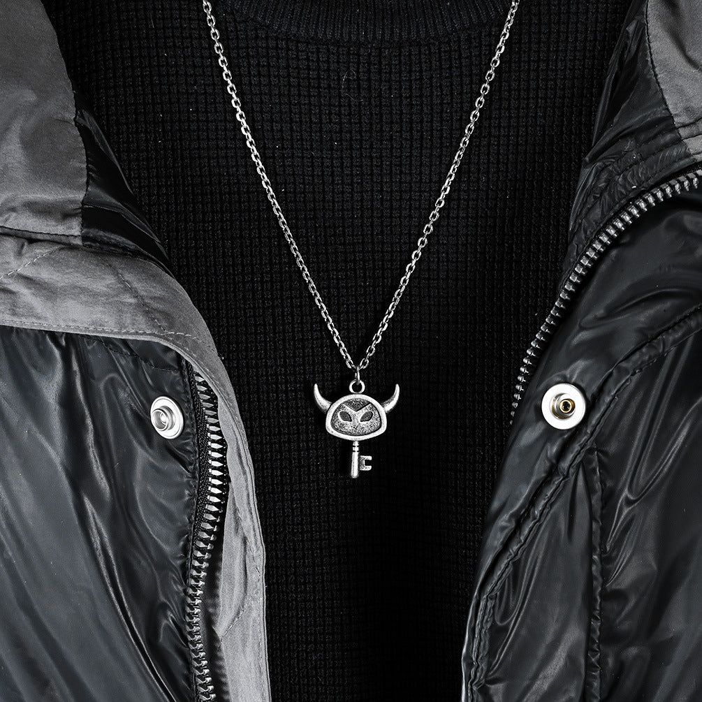 Planderful Little Devil Key Necklace Stainless Steel Durable Pendant For Edgy Retro Fashion Lovers