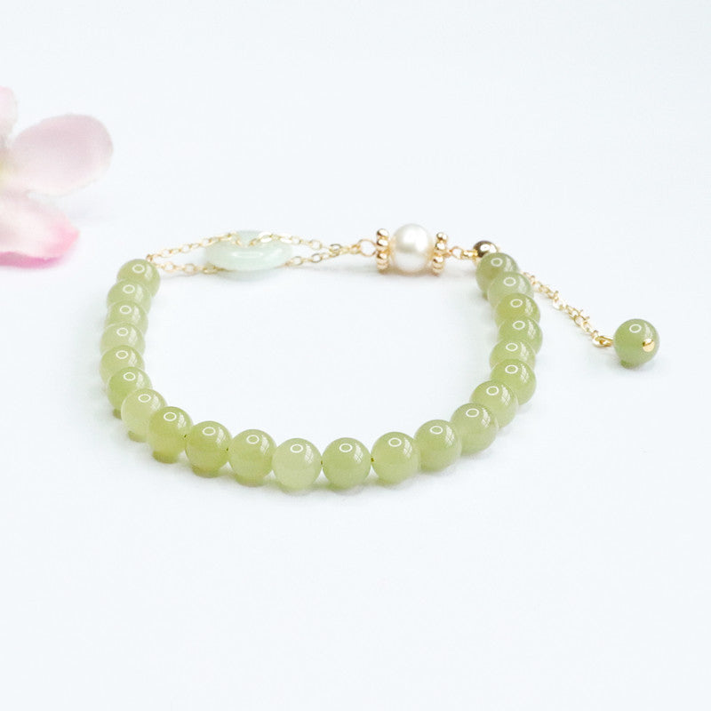 Hetian Jade & Jadeite Peace Buckle Tassel Bracelet