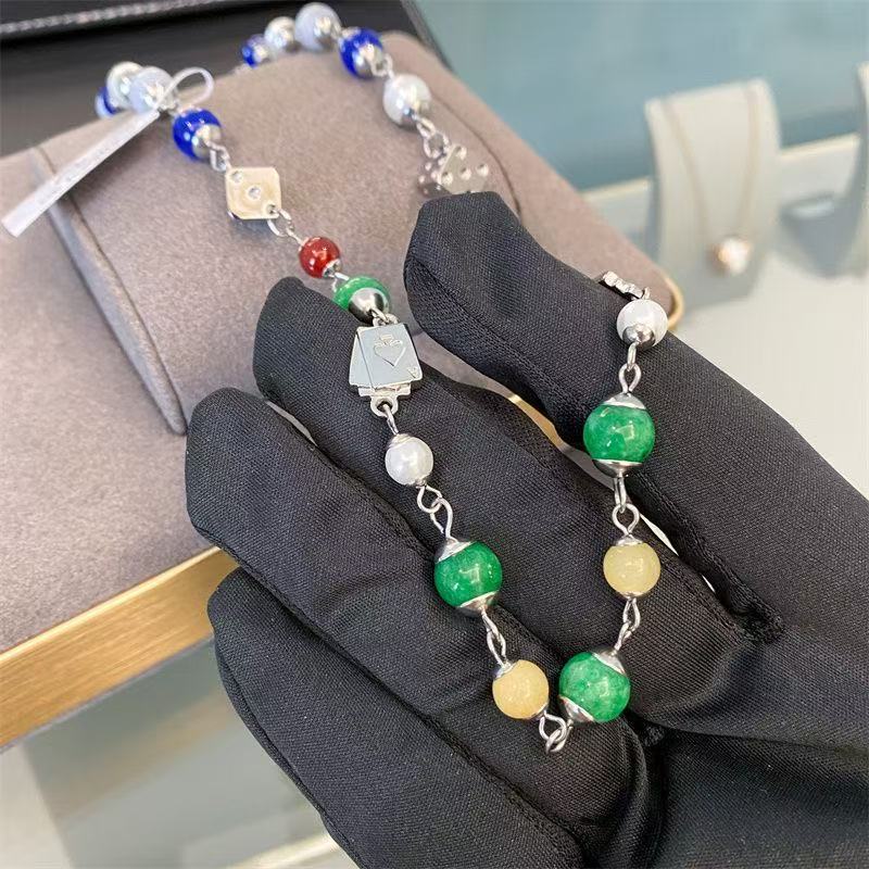 Planderful Jewelry Beaded Color Necklace Steel Chain Elegant Everyday Necklace For Women