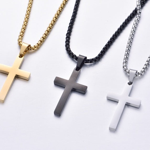 Planderful Men's Titanium Steel Cross Necklace Glossy Pendant Hip Hop Style Korean Version Everyday Genie