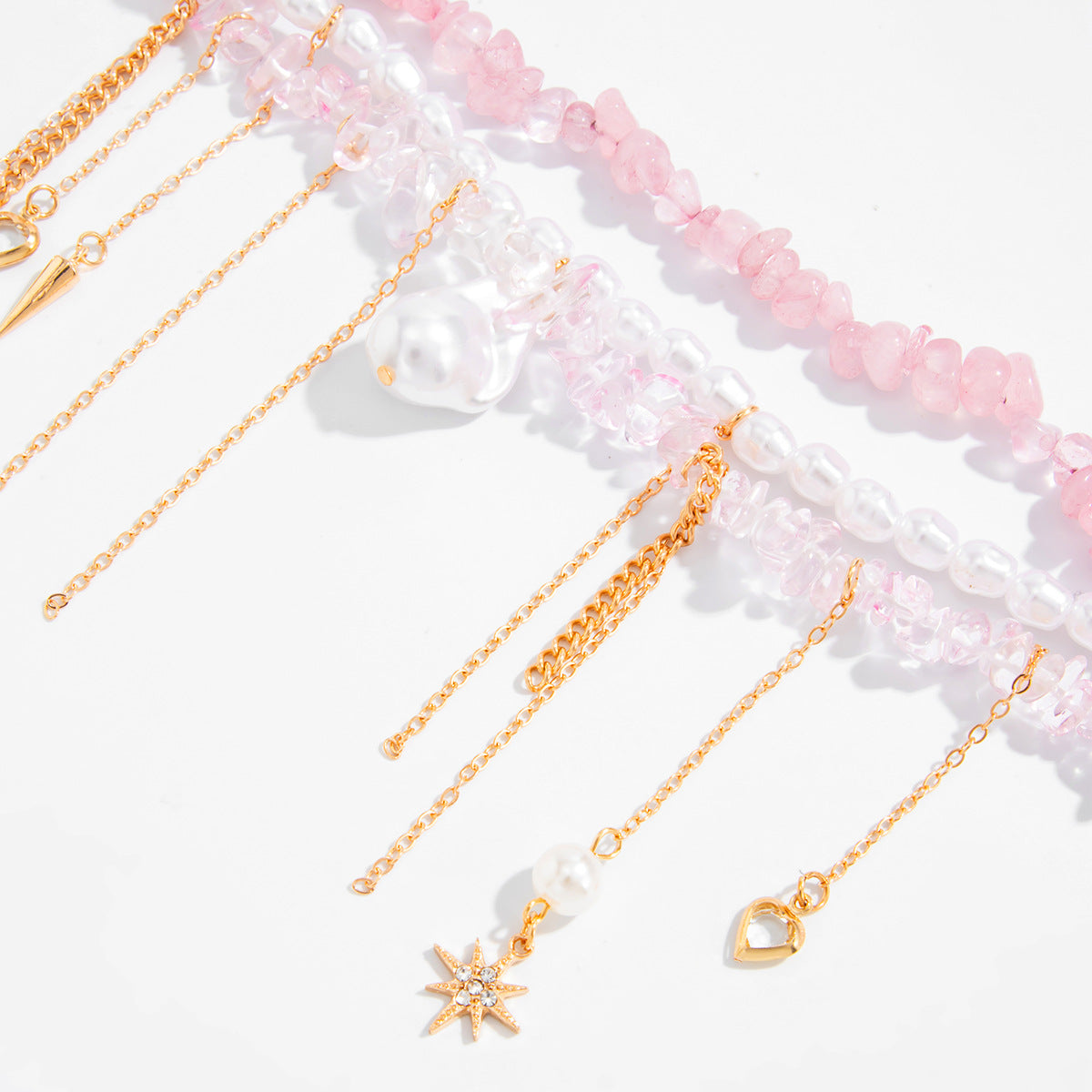 Pink Crystal-Style Pearl Heart Necklace