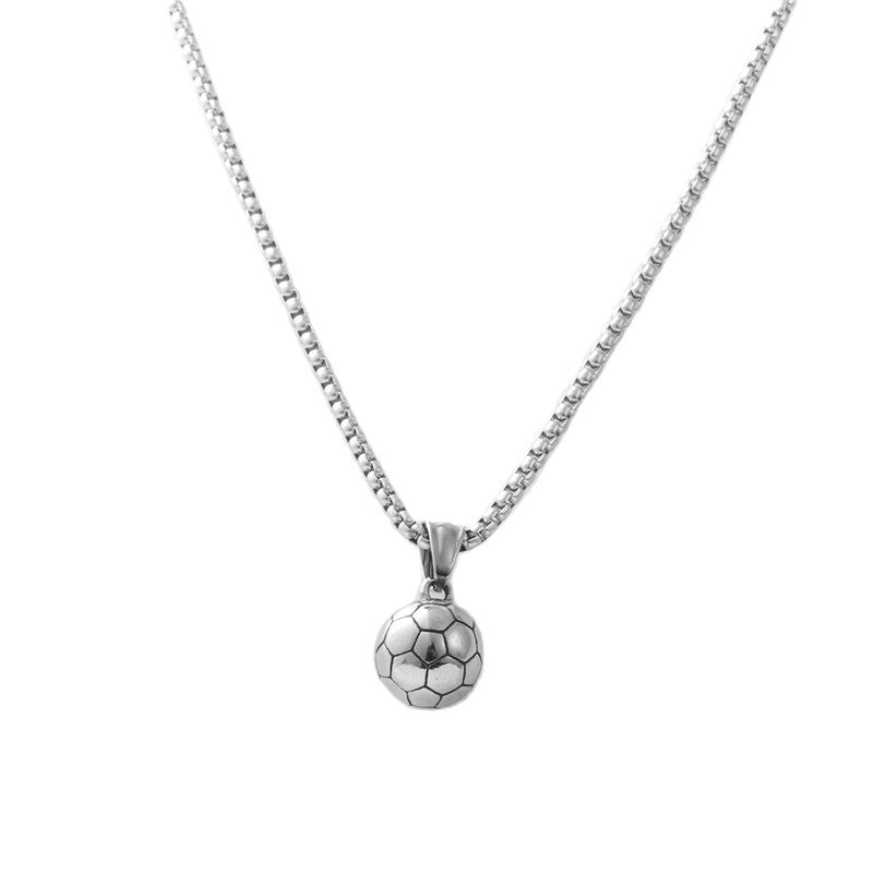 Personalized Retro Titanium Steel Football Pendant Necklace for Men - Trendy Sports Jewelry