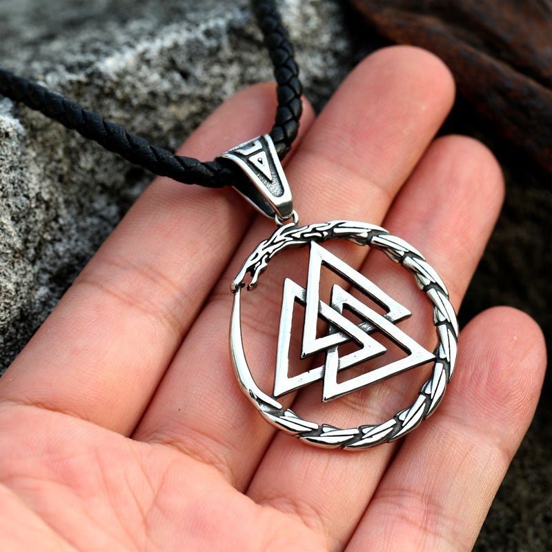Nordic-Inspired Titanium Steel Viking Pendant for Men - Retro Ouroboros Design