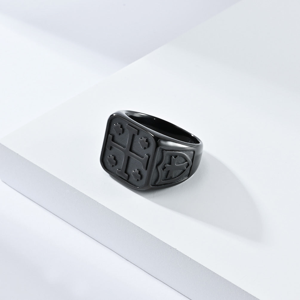 Steel Ring – Vintage Jerusalem Cross Men's Accessory