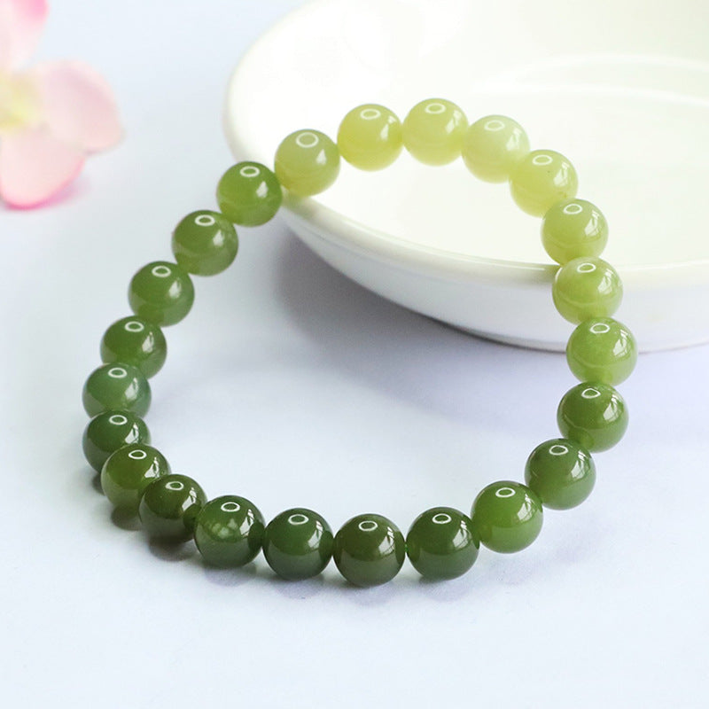 Gradient Hetian Jade Round Bead Bracelet