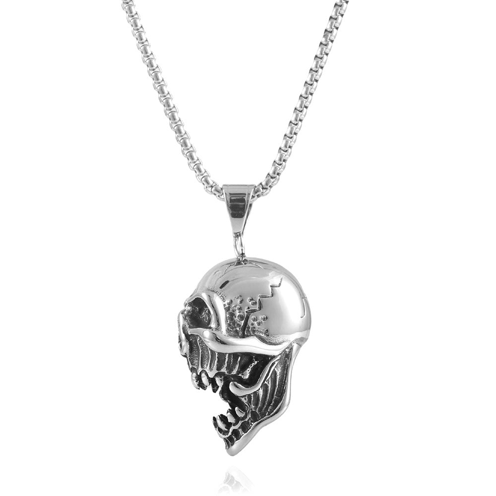 Punk-Inspired Stainless Steel Skull Pendant Necklace for Men and Women in Titanium Steel