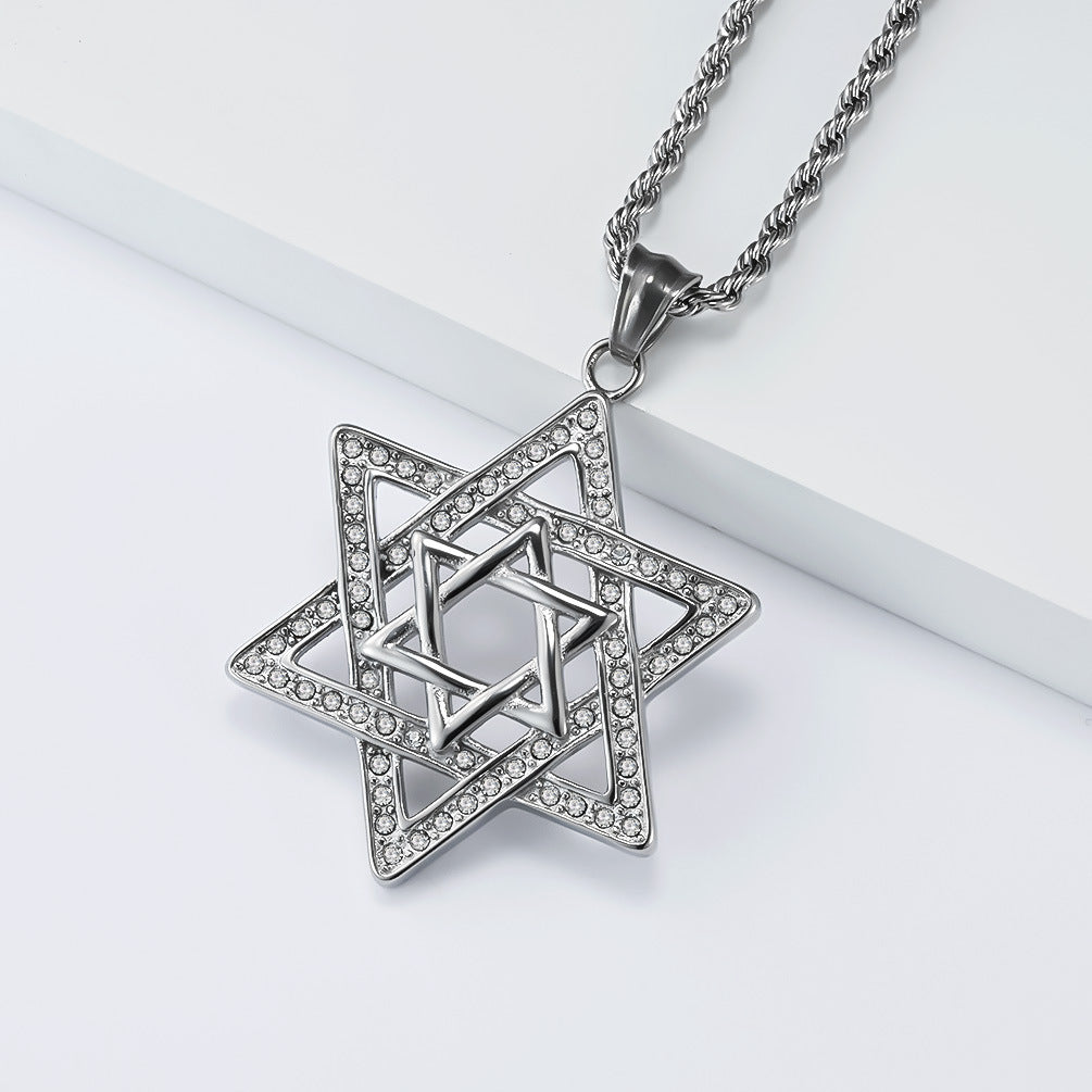 Stainless Steel Zircon Gold-Plated Star of David Necklace