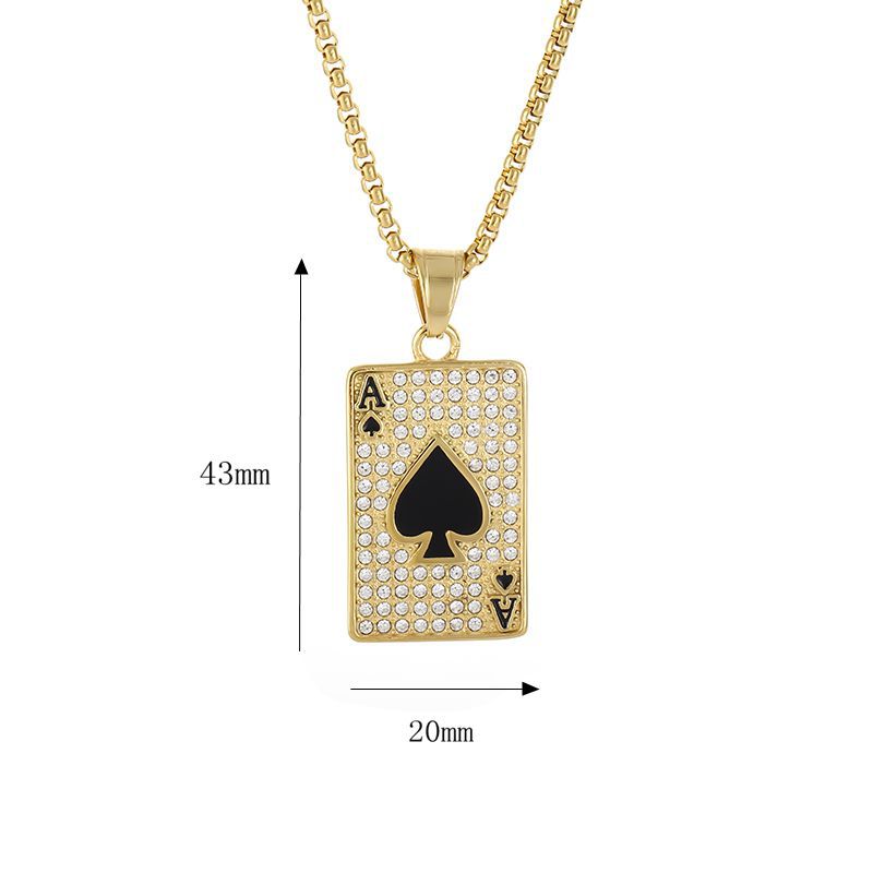 Planderful Hip Hop Jewelry Necklace Spade A Card Pendant Gold Plated Zircon For Urban Fashion Lovers