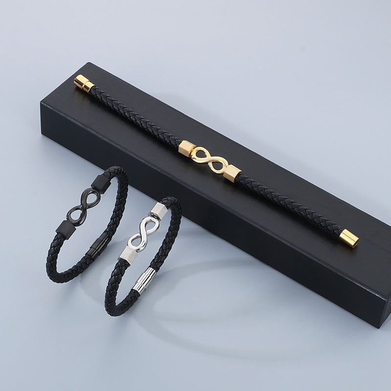 Planderful Infinity Symbol Leather Bracelet For Men