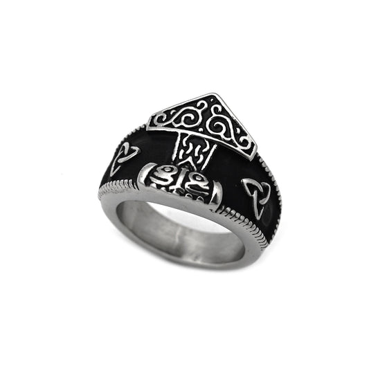 Planderful Viking Rune Ring Stainless Steel Unisex Protection Symbol Triangle Knot Bold Ring For Men And Women