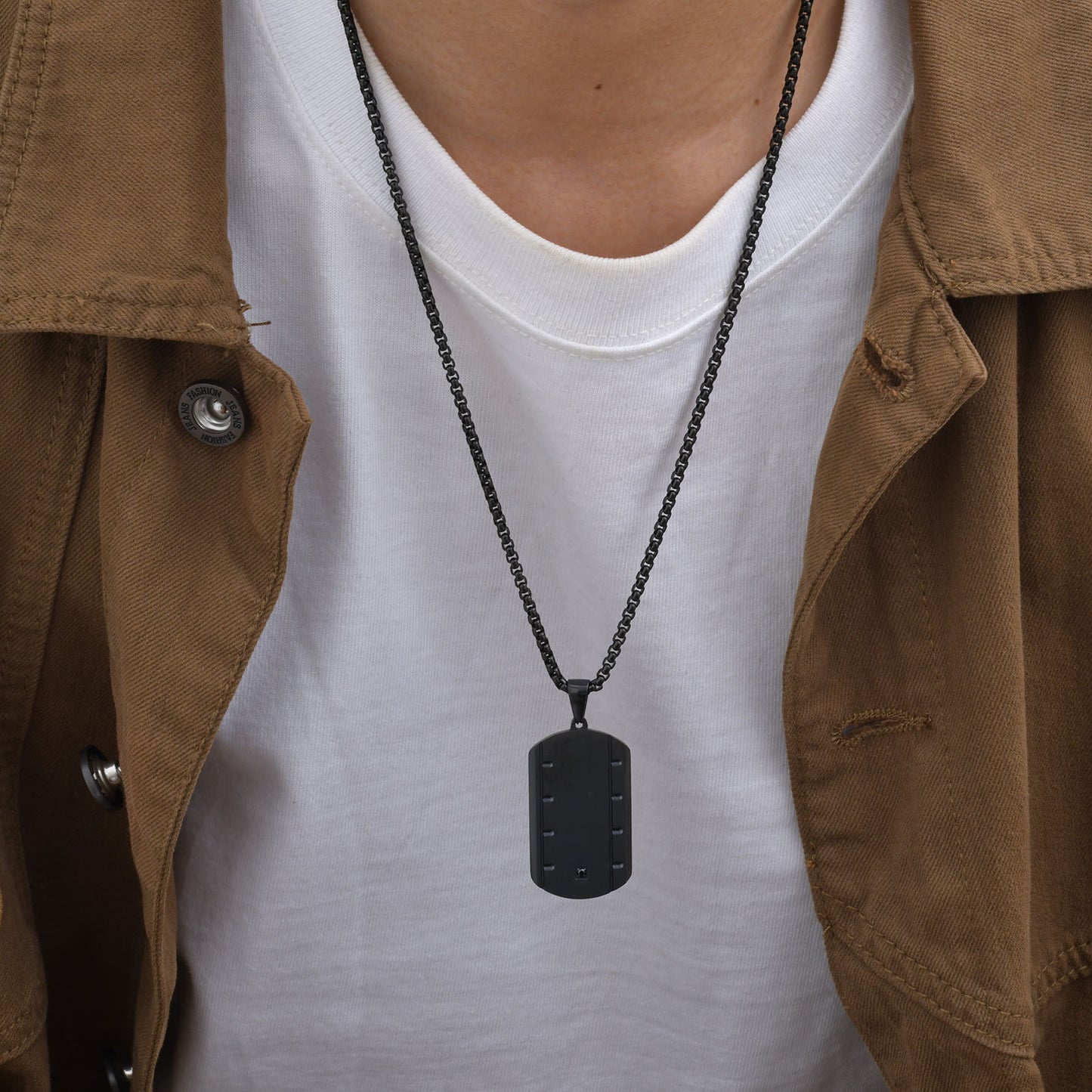 Planderful Geometric Stainless Steel Necklace Mens Zircon