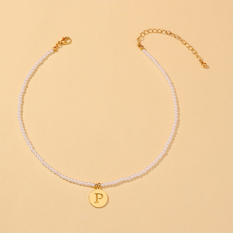 Elegant Hollow English Letter Pendant Necklace with Pearl Accents