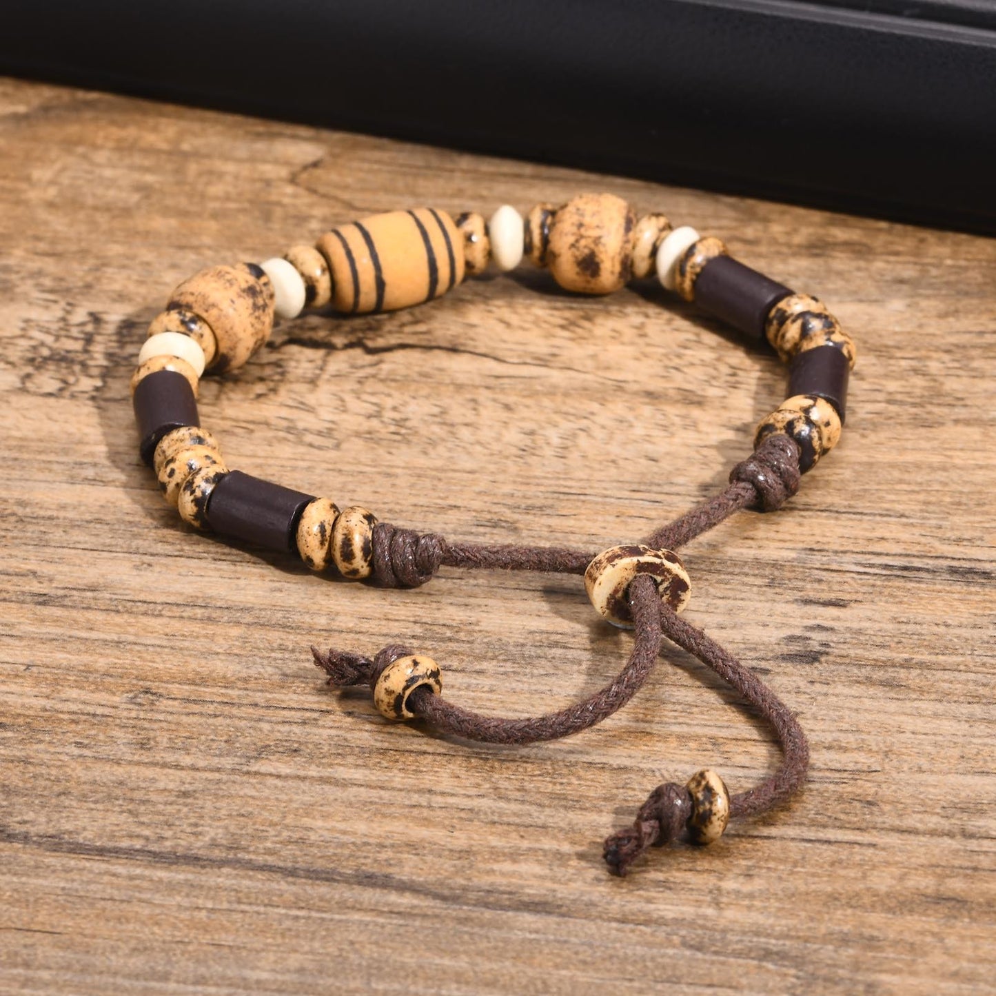Wooden Accessories Stone Nylon Rope Men's Adjustable Bracelet