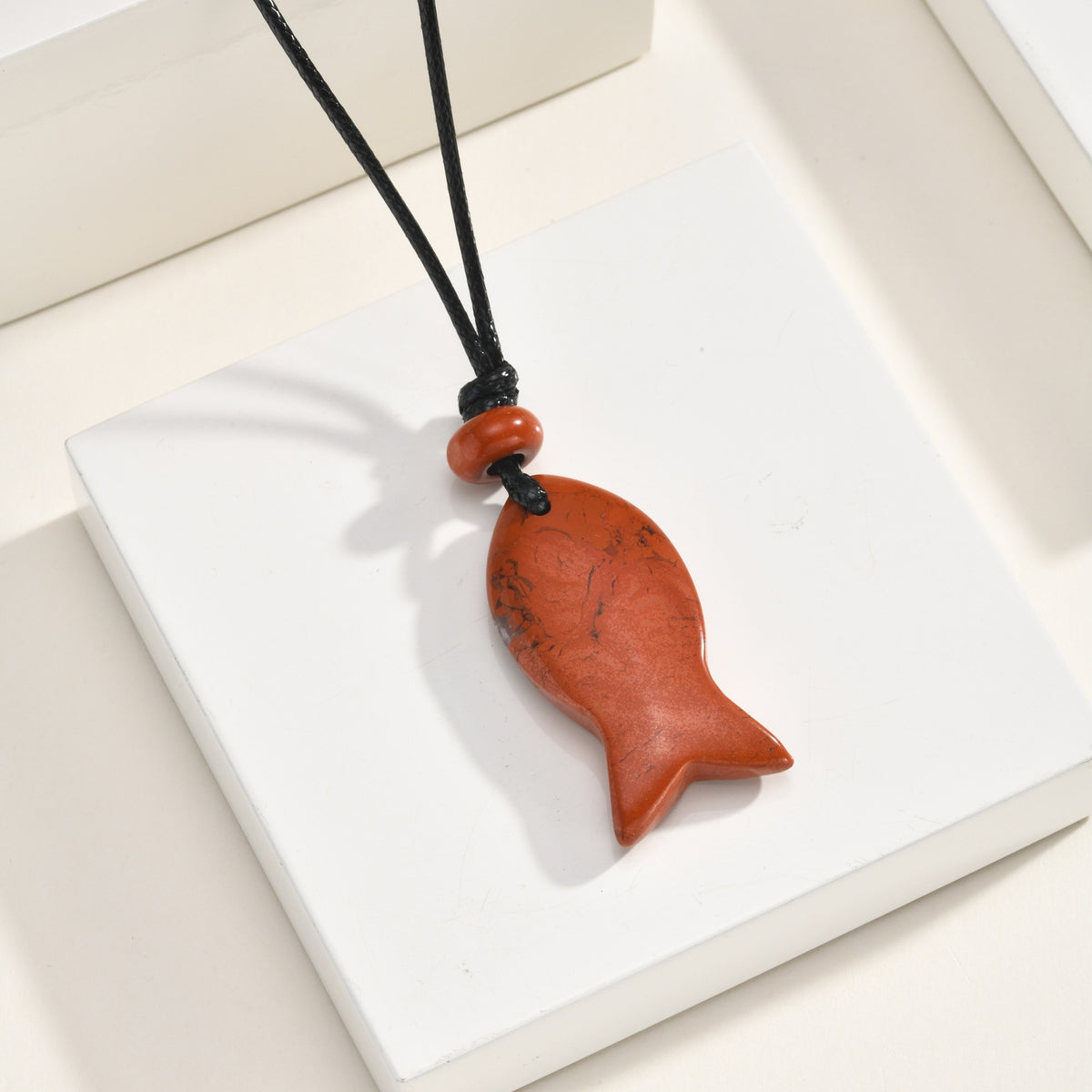 Bohemian Ocean Wind Natural Obsidian Fish Shape Adjustable Necklace Pendant