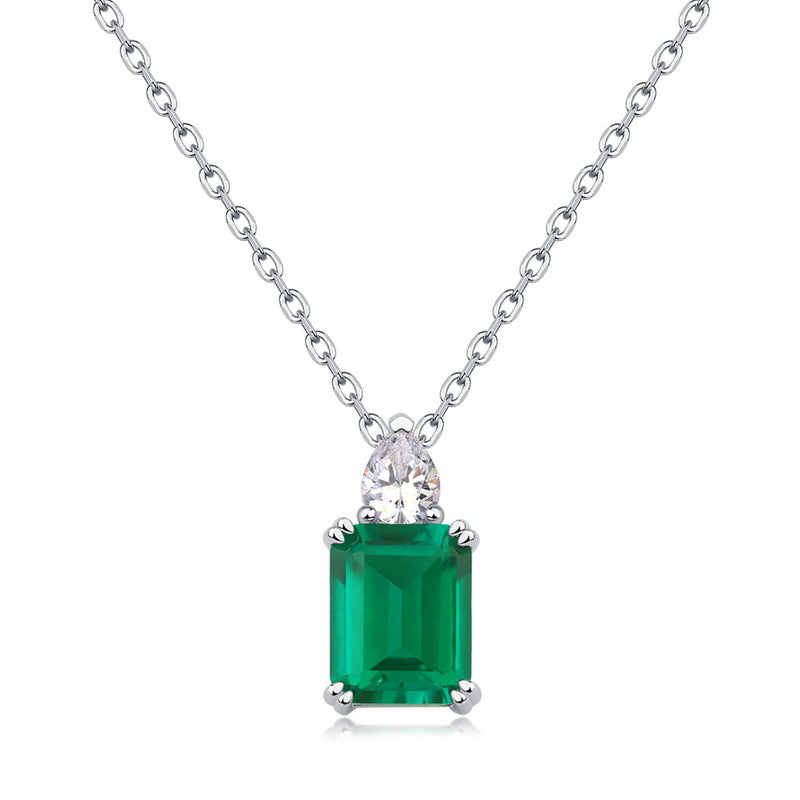 S925 Sterling Silver Lab-Grown Emerald Prong-Set Necklace