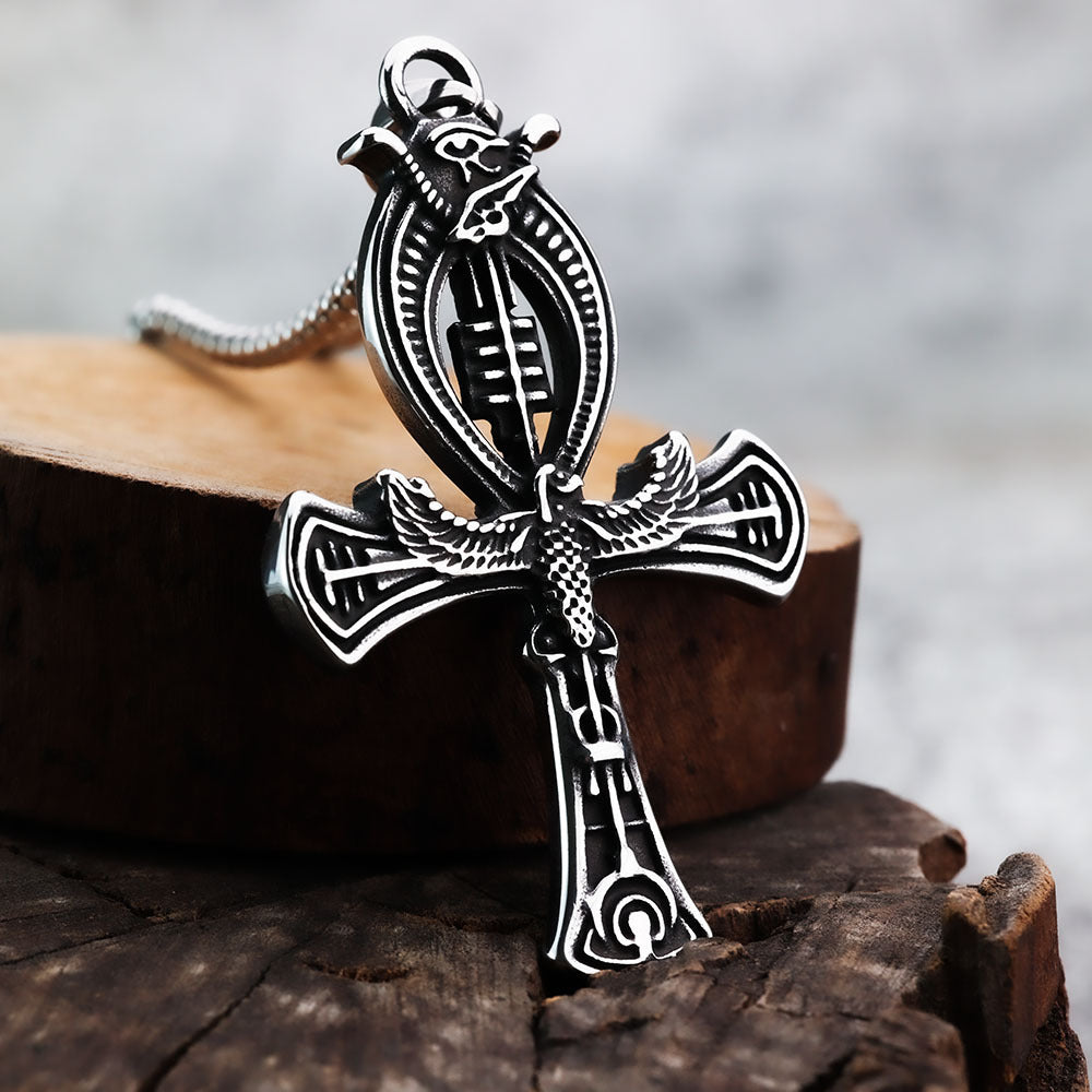 Egyptian Ankh Cross Eye Of Horus Pendant For Men Vintage Stainless Steel Planderful Everyday Genie Jewelry